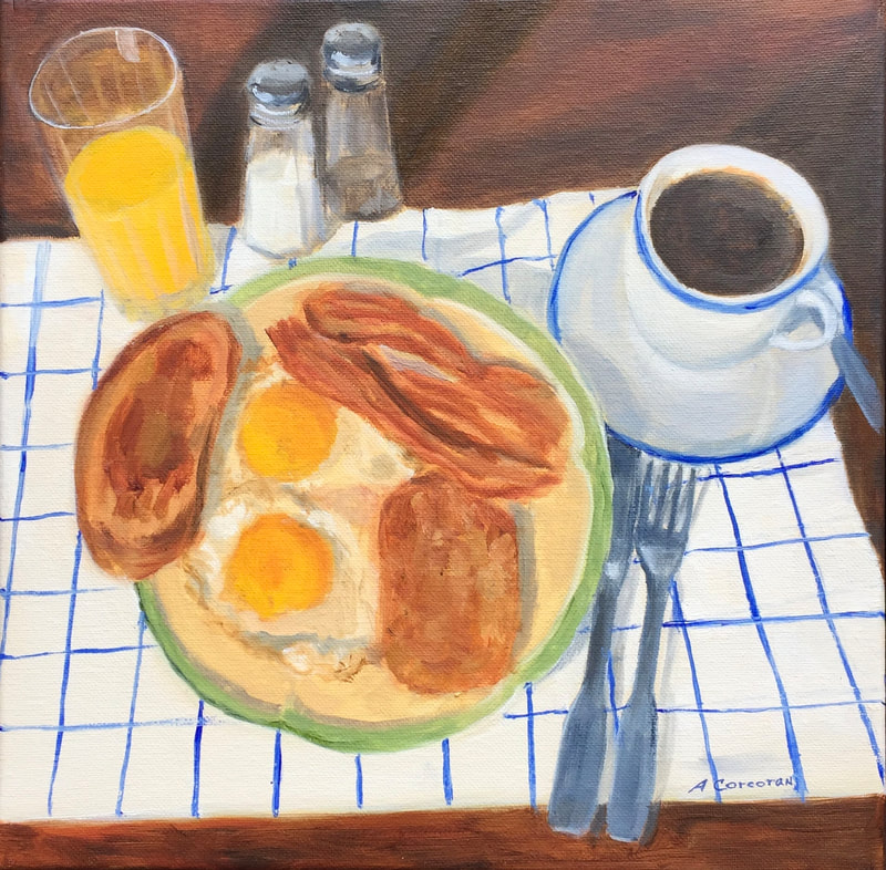 “Breakfast”, oil painting by Arline Corcoran, Danbury, CT